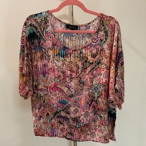 Melissa Peige Boho floral Short Sleeve Shirt Size L